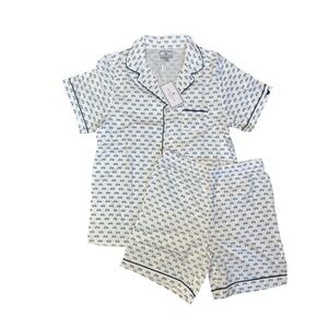 New Petite Plume Boys 12 Bicyclette Short Pajama Set White Navy Luxury Cotton